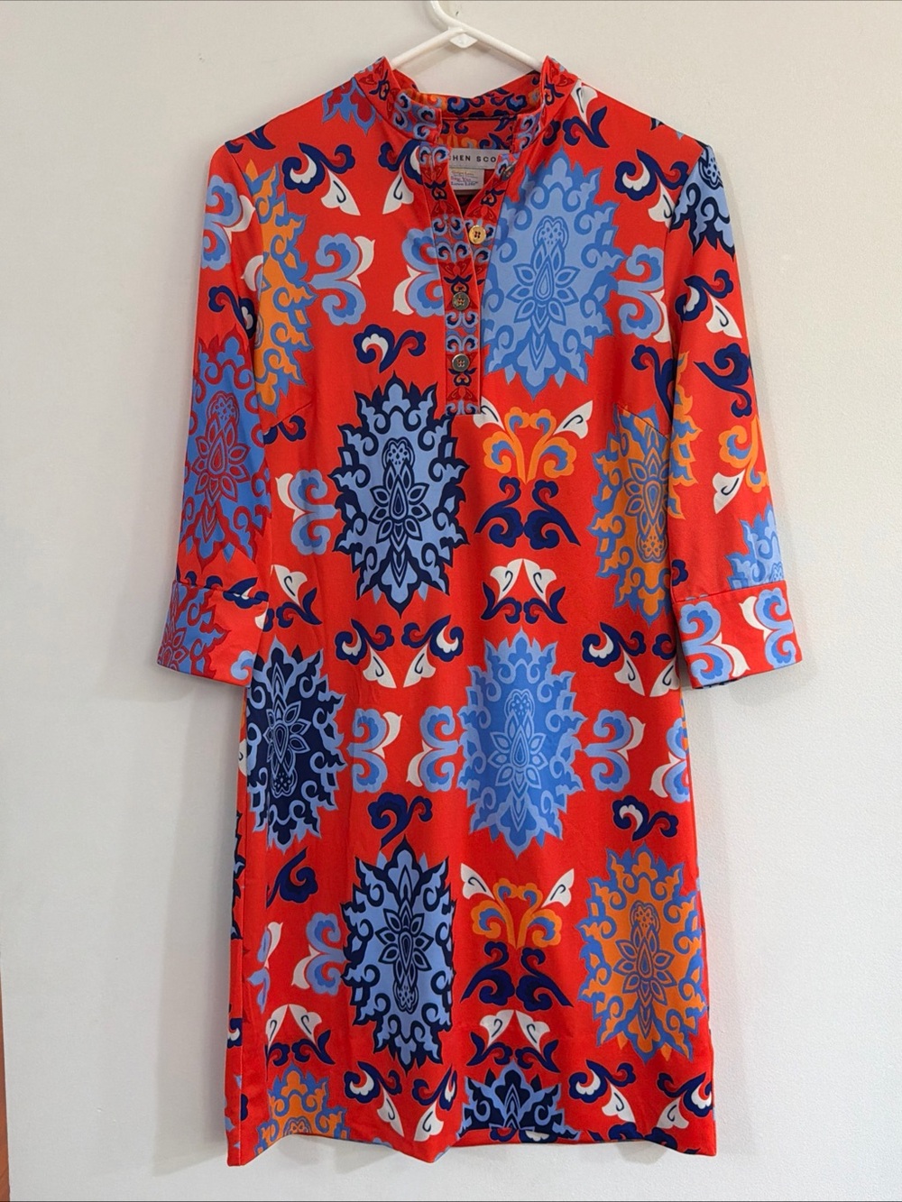 Gretchen Scott Designs XS Everyday Jersey Collared Dress Blue Orange Resort